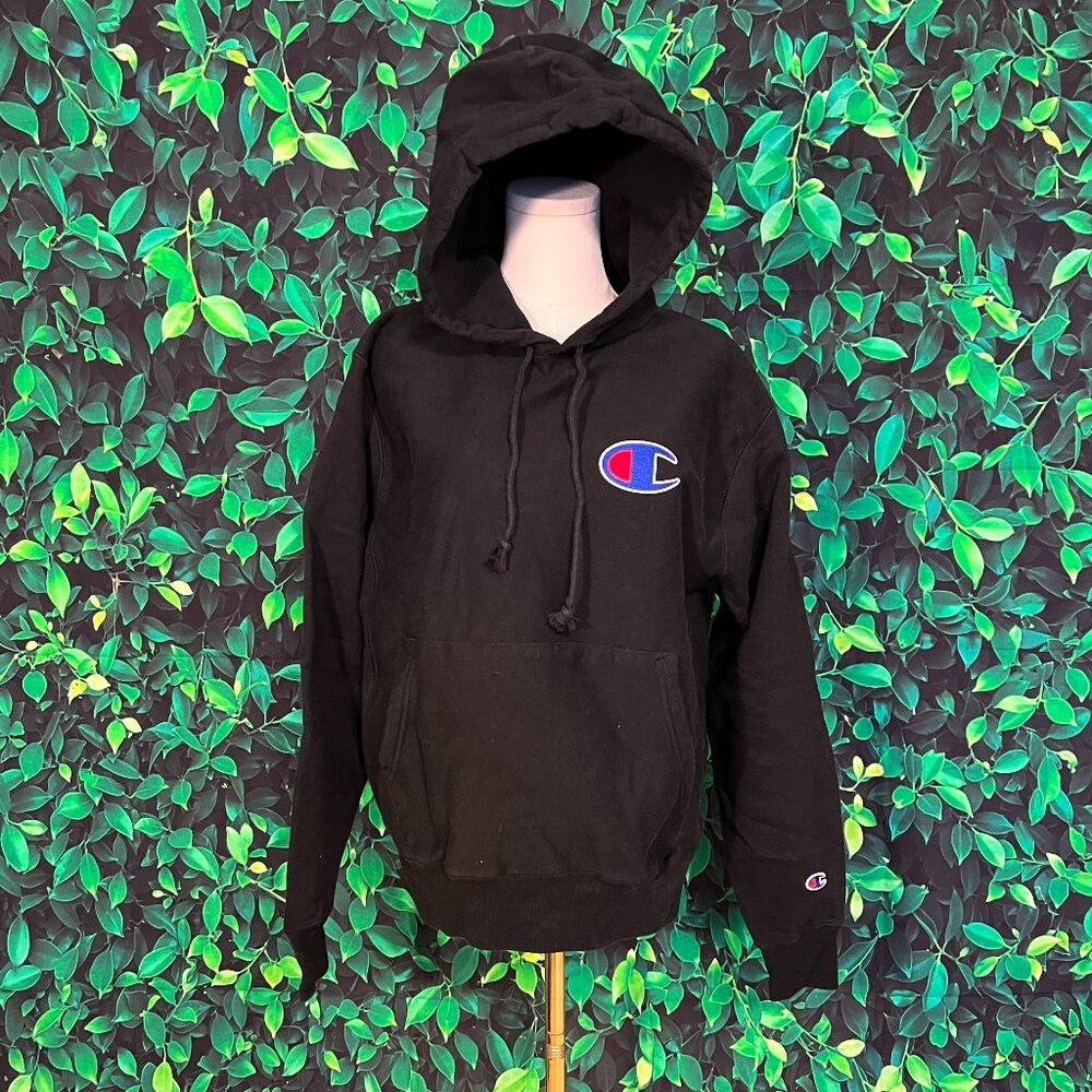 NWT Champion Uni-Sex Black Hoodie w/ Large Embroidered Logo (Med)